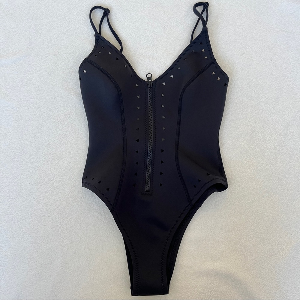 Black One-Piece Swimsuit with Cutout Details